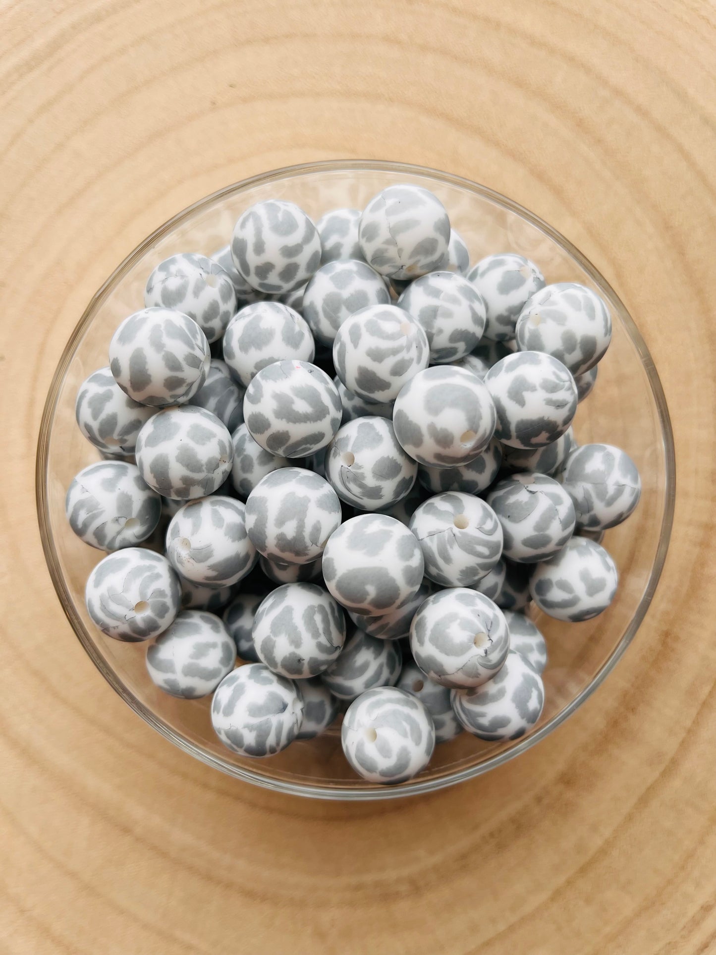 Perle silicone imprimées Léopard gris