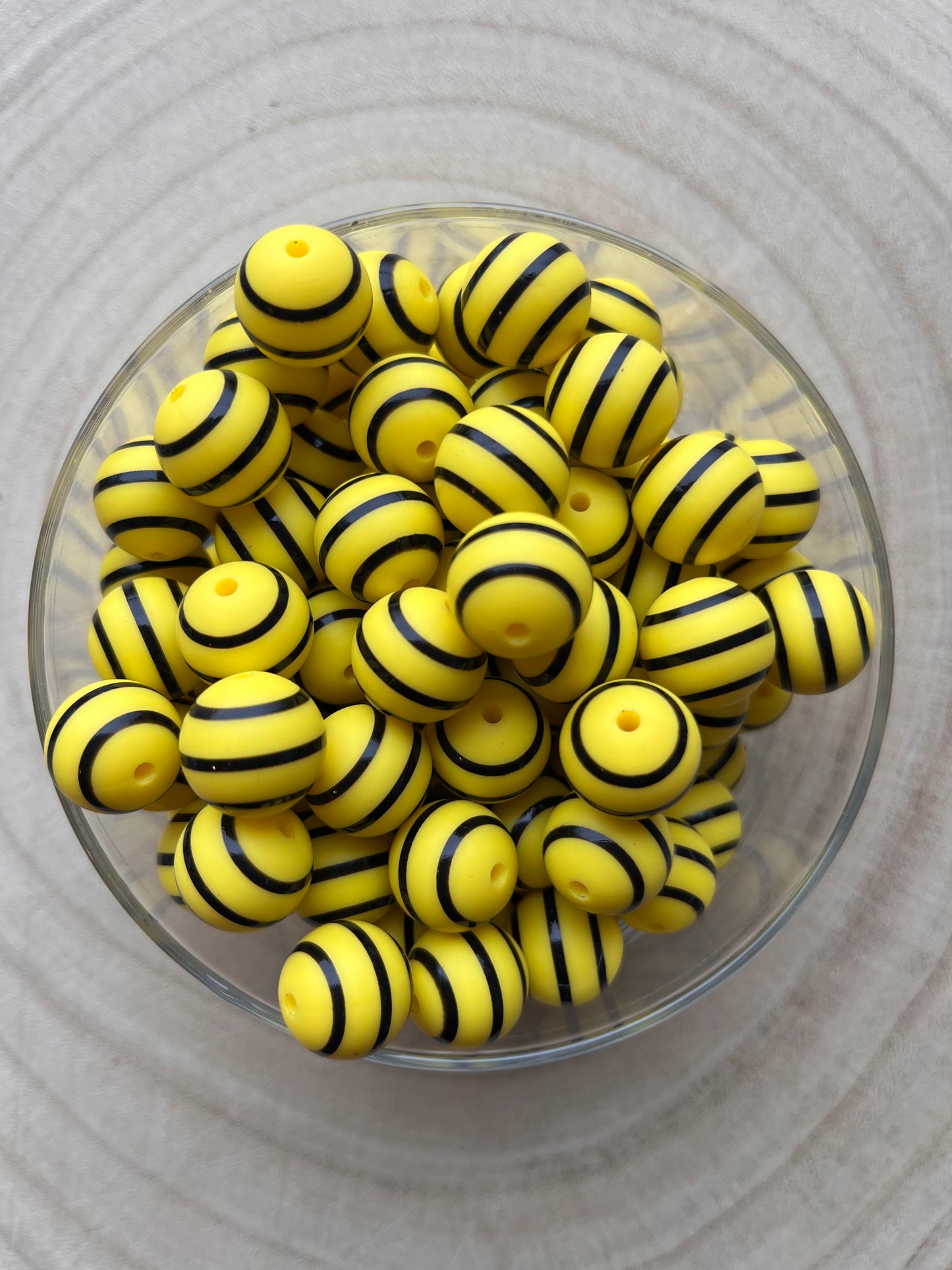 Perle en silicone imprimée jaune rayé noir – Inspiration petite abeille