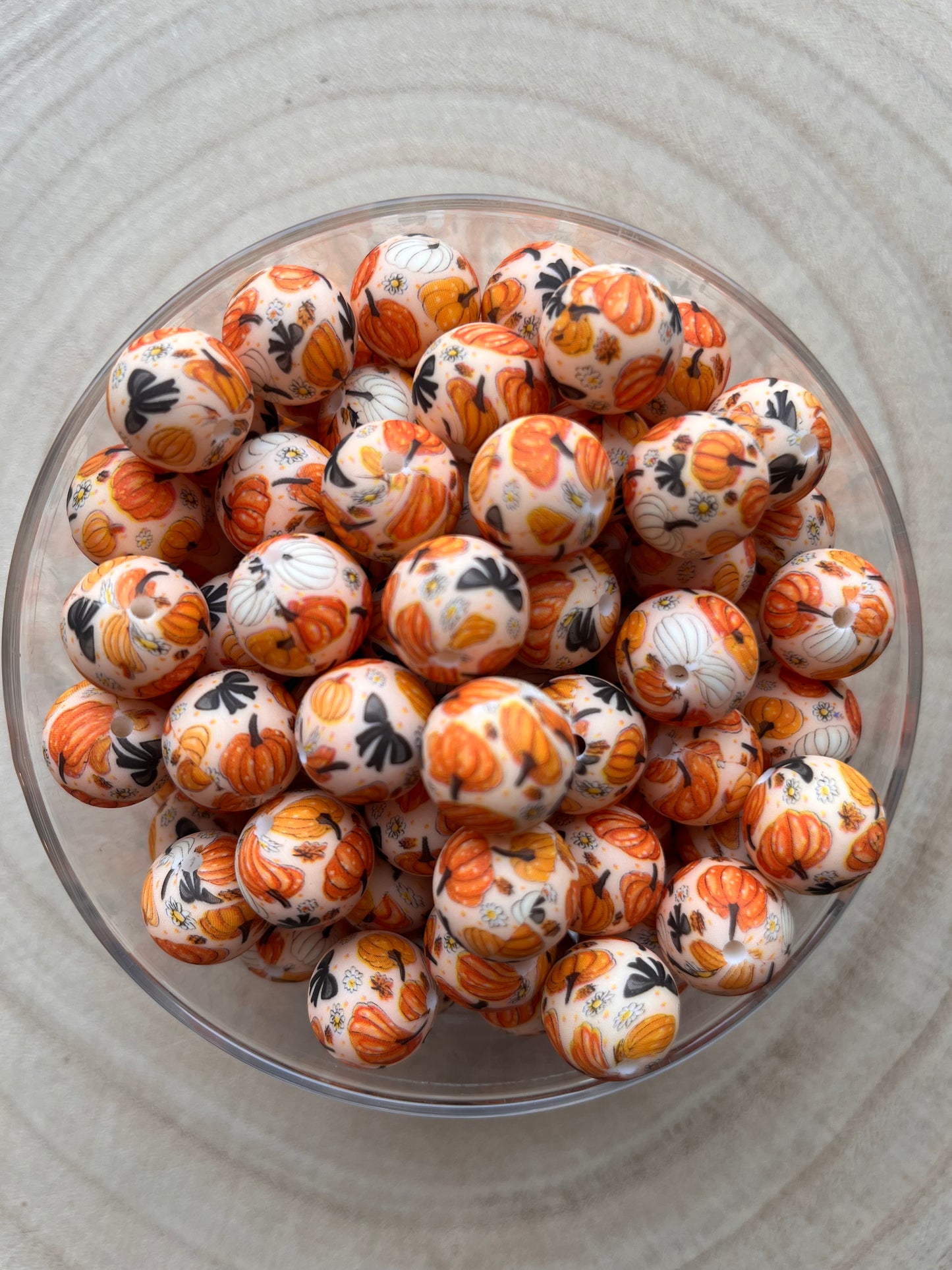 Perle en silicone imprimée Automne – Citrouilles & petits nœuds