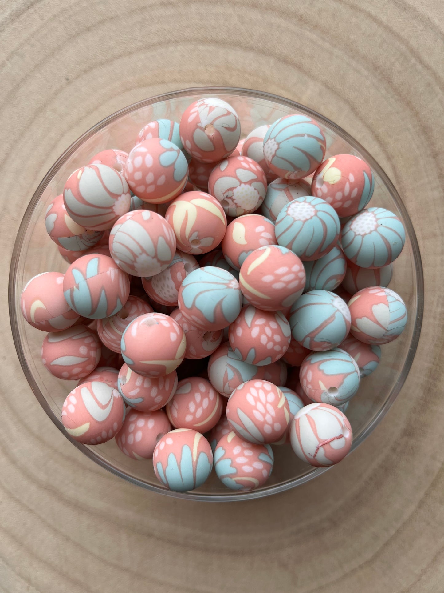 Perles en silicone imprimées Fleurie Pastel