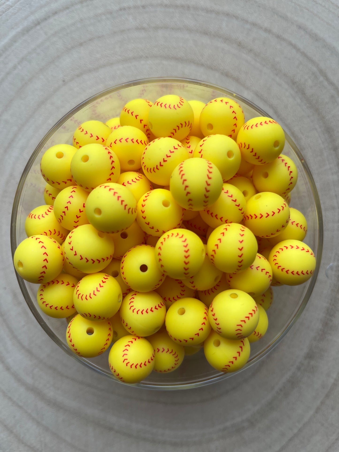 Perle silicone imprimé baseball jaune