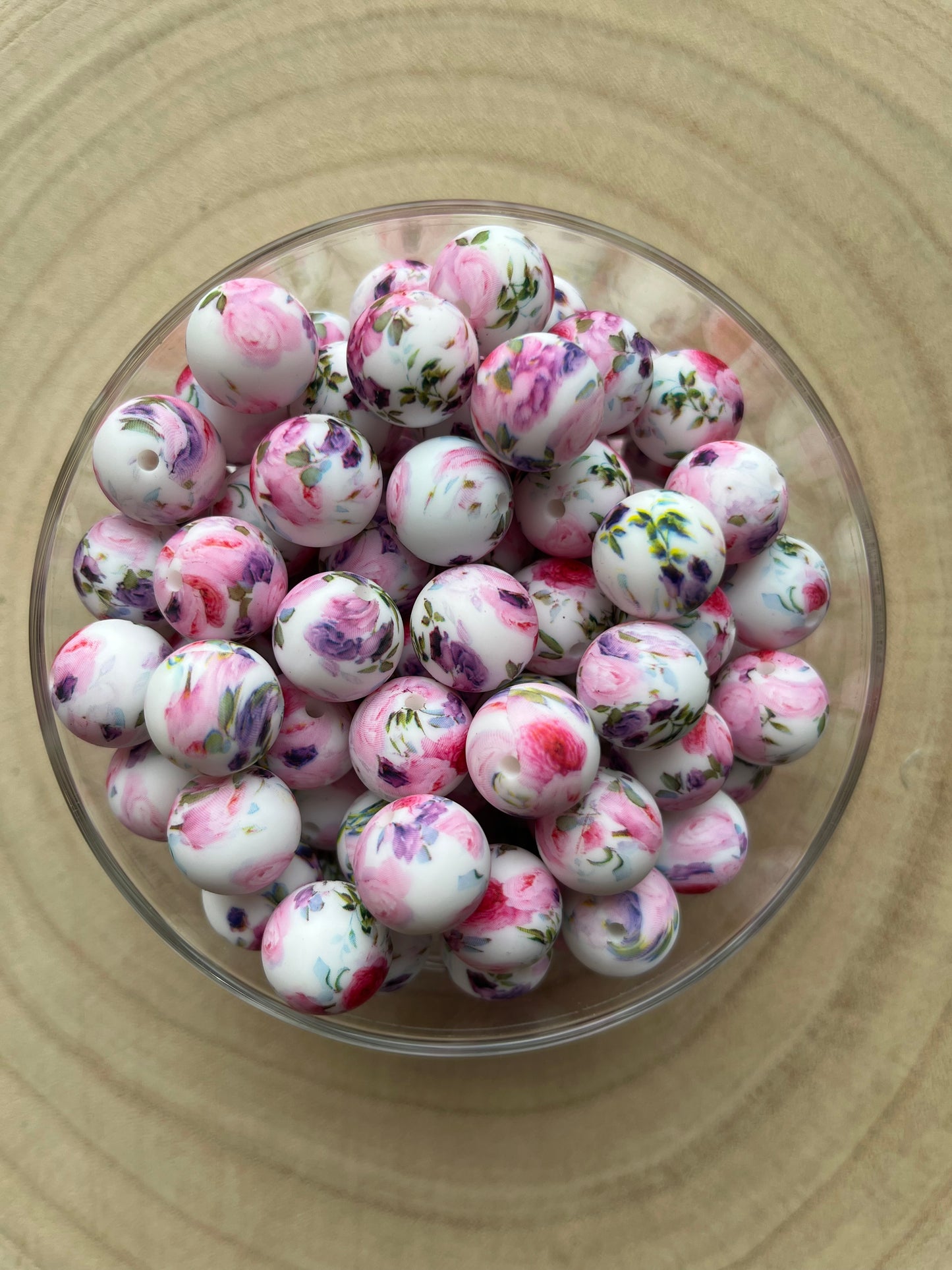 Perle silicone imprimée rose ancienne