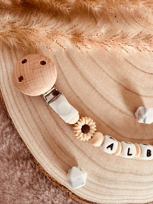 Attache doudou marguerite beige