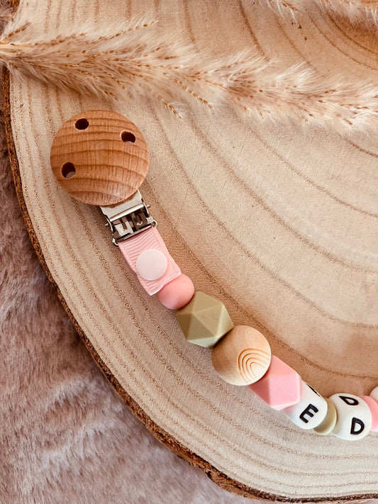 Attache doudou rose et kaki