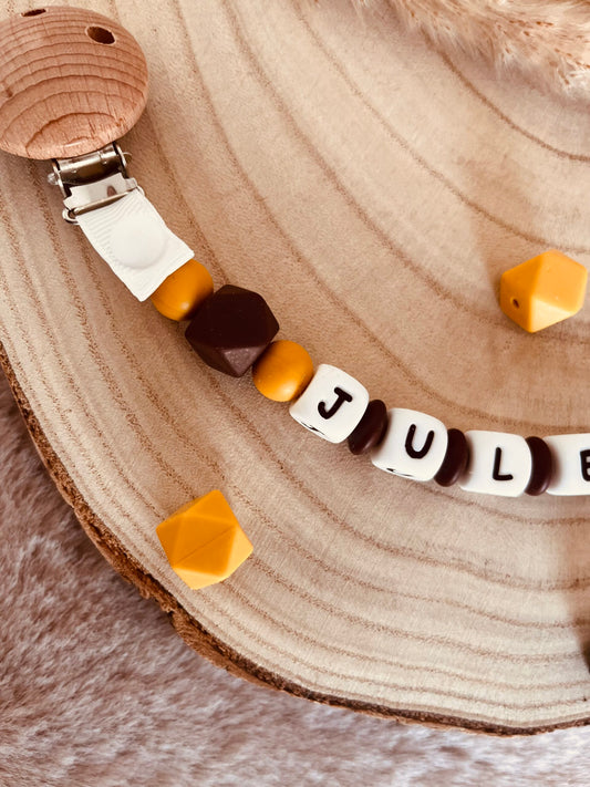 Attache tétine renard moutarde