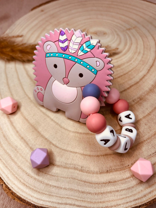 Anneau de dentition hérisson rose