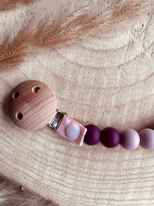 Attache tétine vieux rose