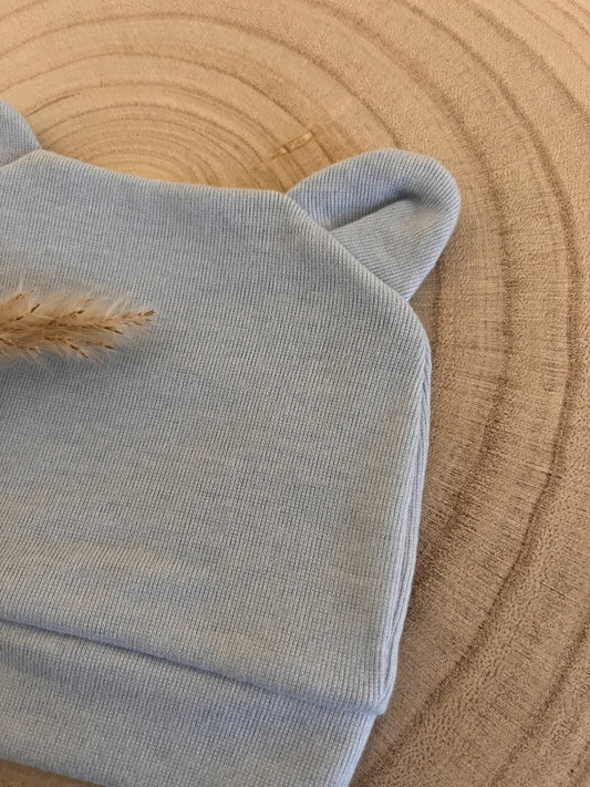 Bonnet naissance personnalisé bleu ciel