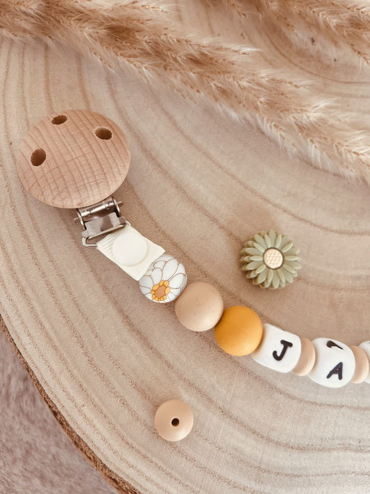 Attache doudou personnalisé tournesol