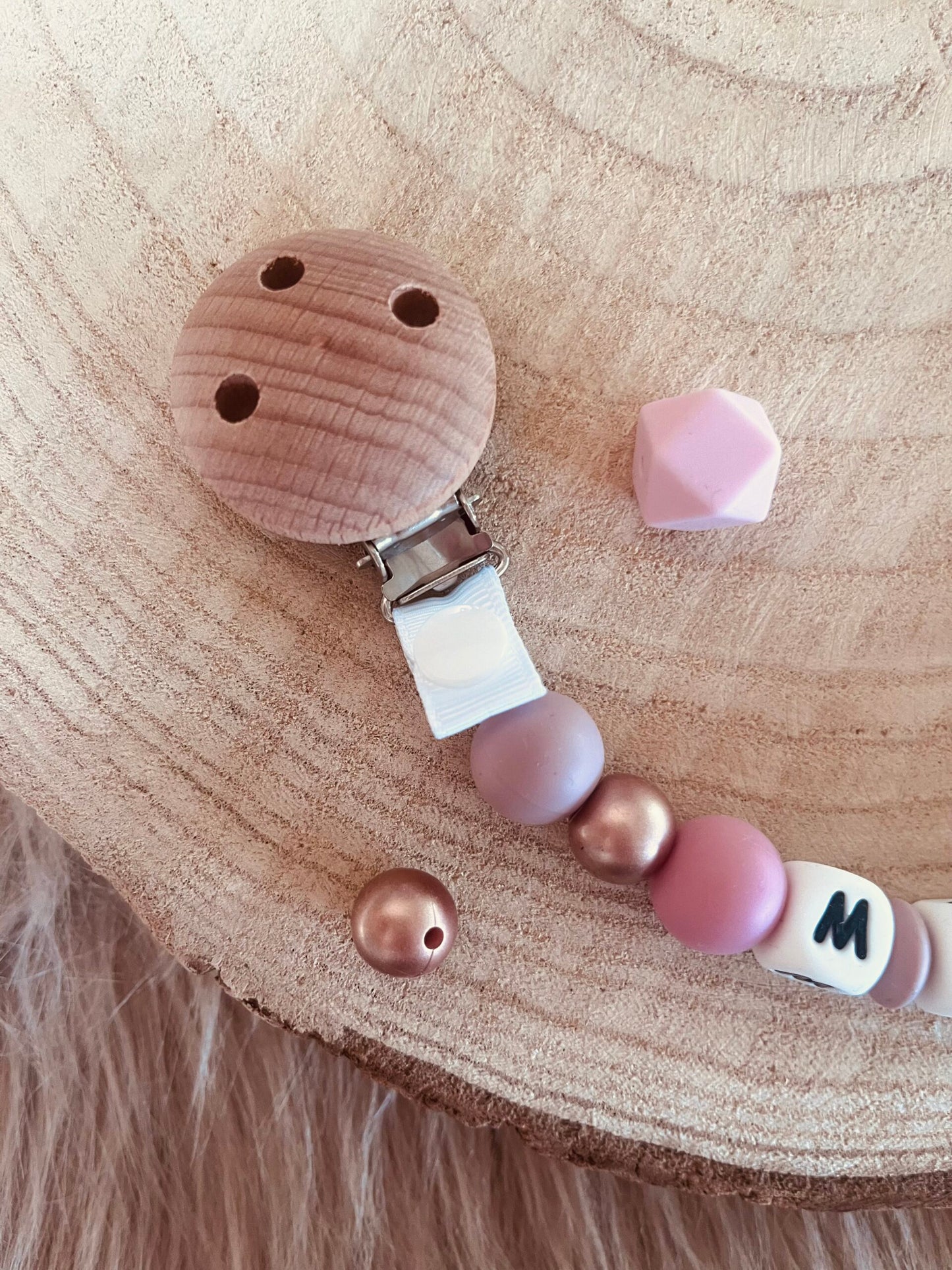 Attache tétine personnalisé vieux rose