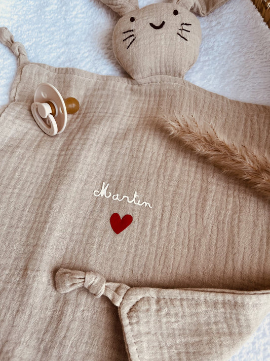Doudou gaze de coton beige coeur