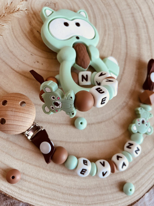 Coffret d'éveil raton laveur vert