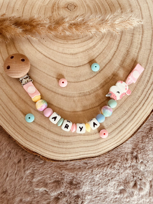 Attache tétine licorne pastel
