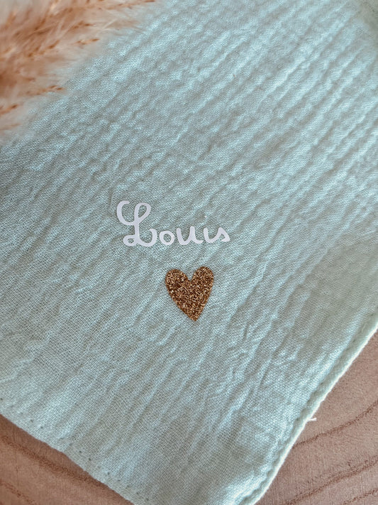 Bavoir coeur vert menthe