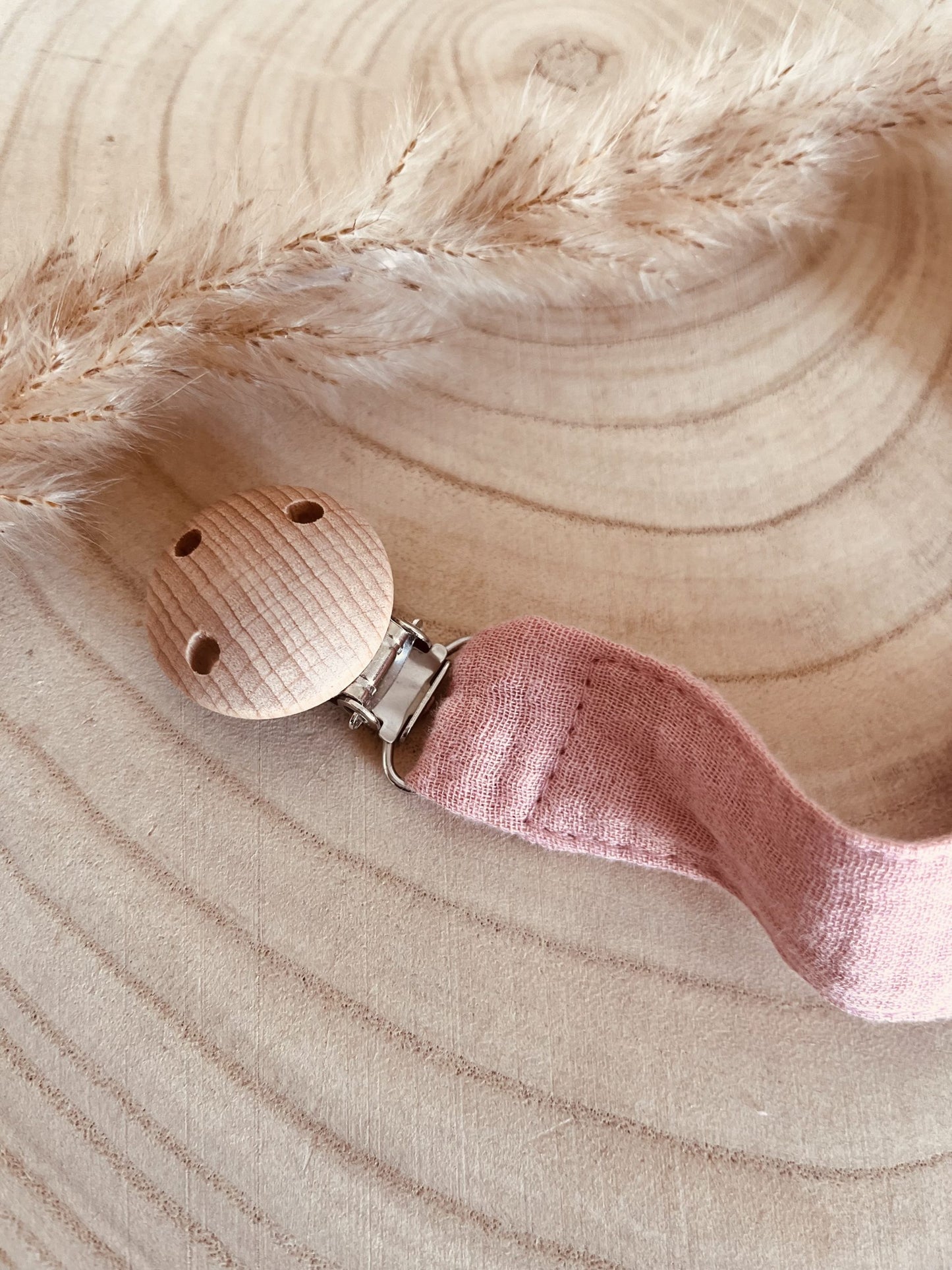 Pink cotton gauze pacifier attachment