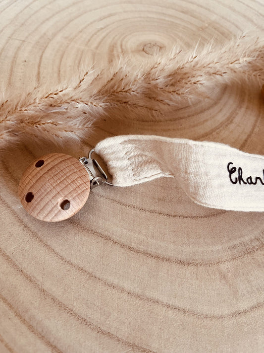 Beige Baumwollgaze -Schnullerbefestigung