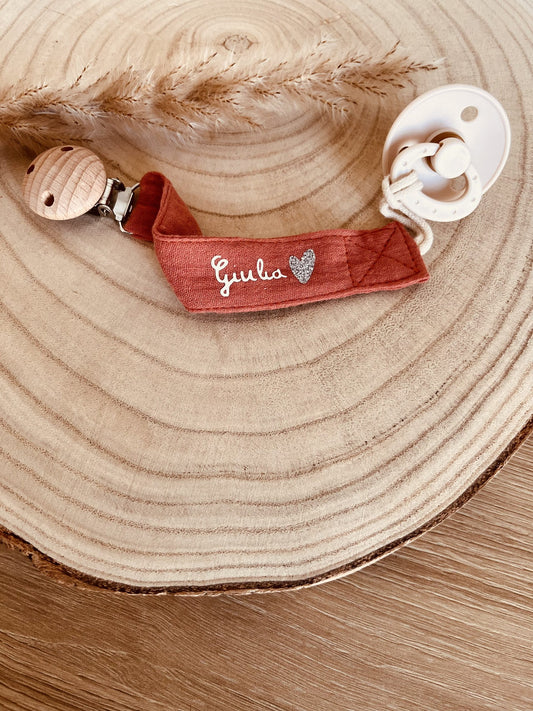 Attache tétine gaze de coton terracotta