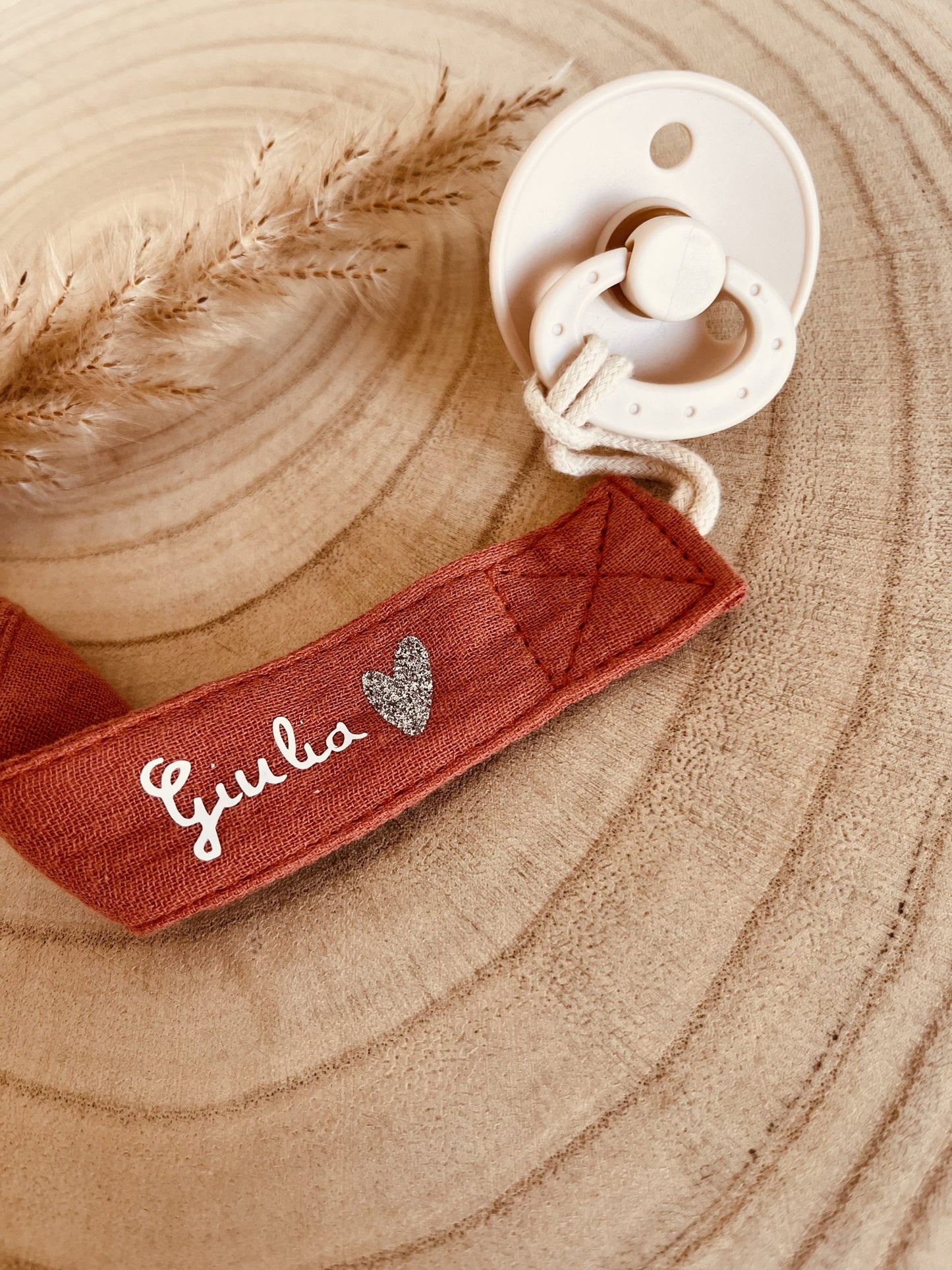 Terracotta cotton gauze pacifier attachment