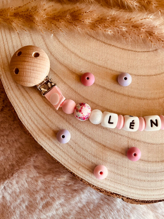 attache tétine personnalisé arc en ciel rose