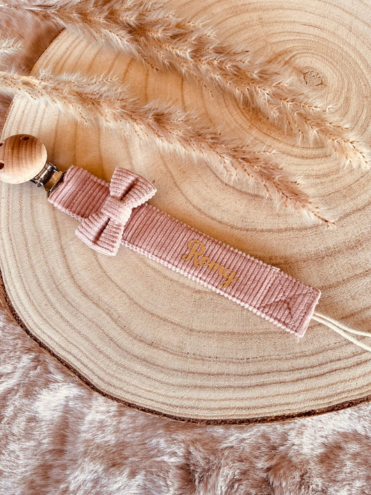 Attache tétine personnalisé velours rose