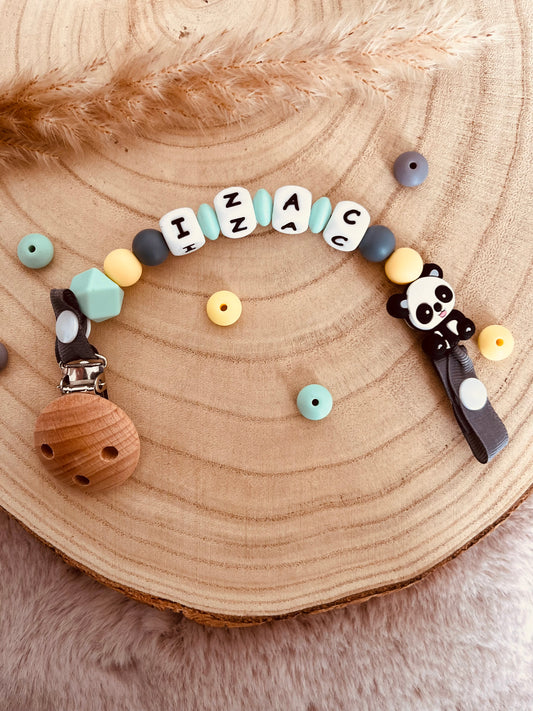 Attache tétine panda à personnaliser