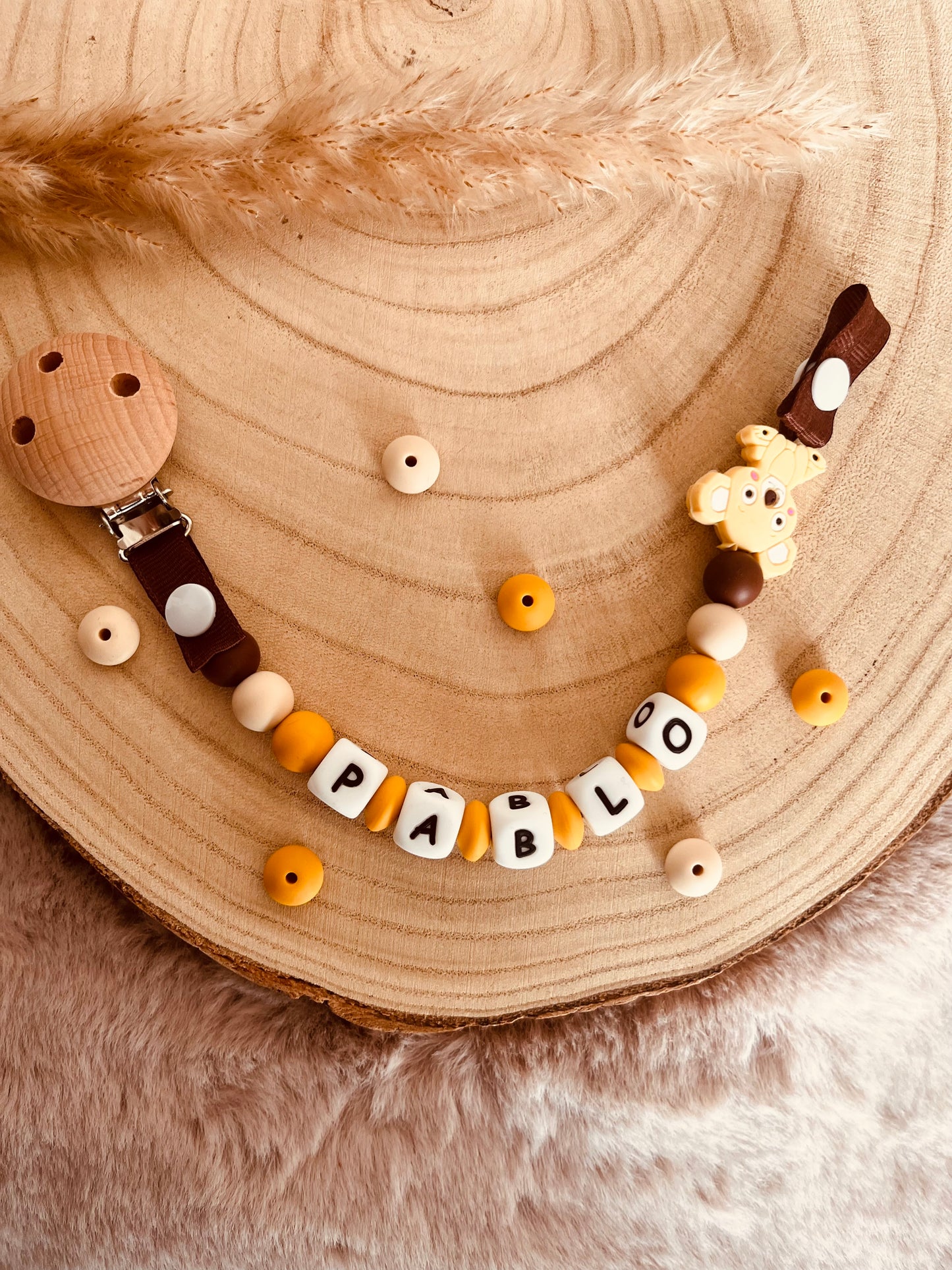 Personalized koala pacifier attachment