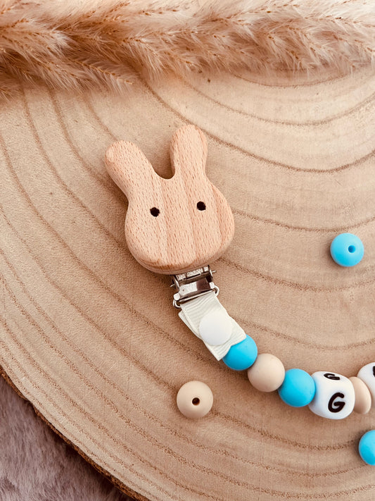 Attache tétine  personnalisé lapin bleu ciel