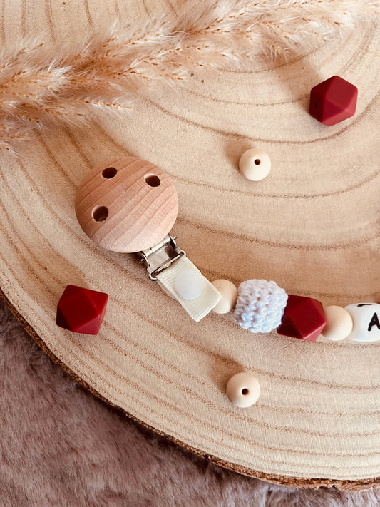 Terrakotta und beige personalisierte Schnullerkrawatte