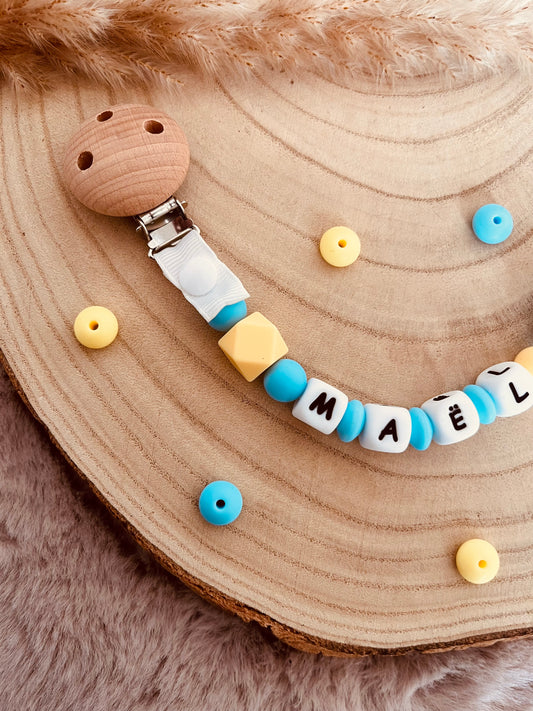 Personalisierte Schnuller bine blaue Schale