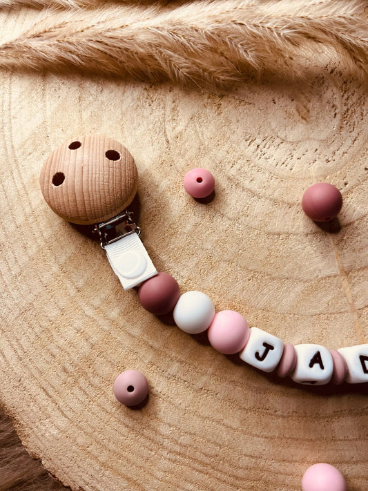 Attache tétine personnalisé renard rose