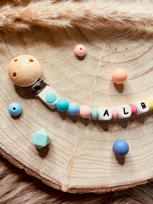 attache tétine personnalisé multicolore