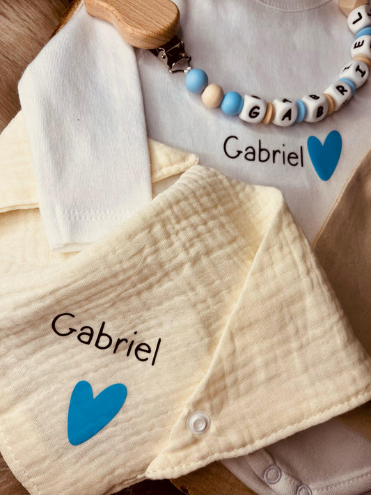 coffret naissance personnalisé coeur bleu 4 pces