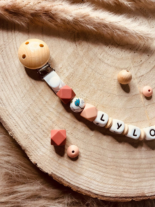 Attache tétine personnalisé oiseau rose