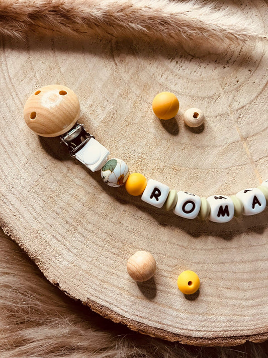 attache tétine personnalisé tournesol