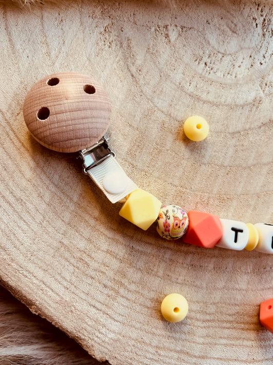 Attache doudou personnalisé hibou