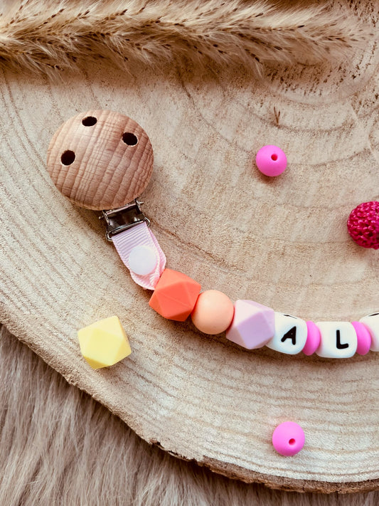 attache tétine personnalisé coquillage rose