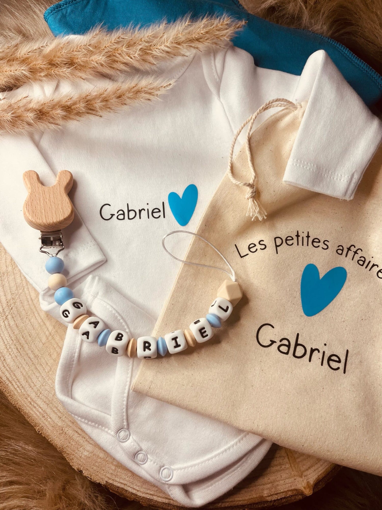 Coffret Naissance Coeur bleu à Personnaliser (3pcs) | Babanono