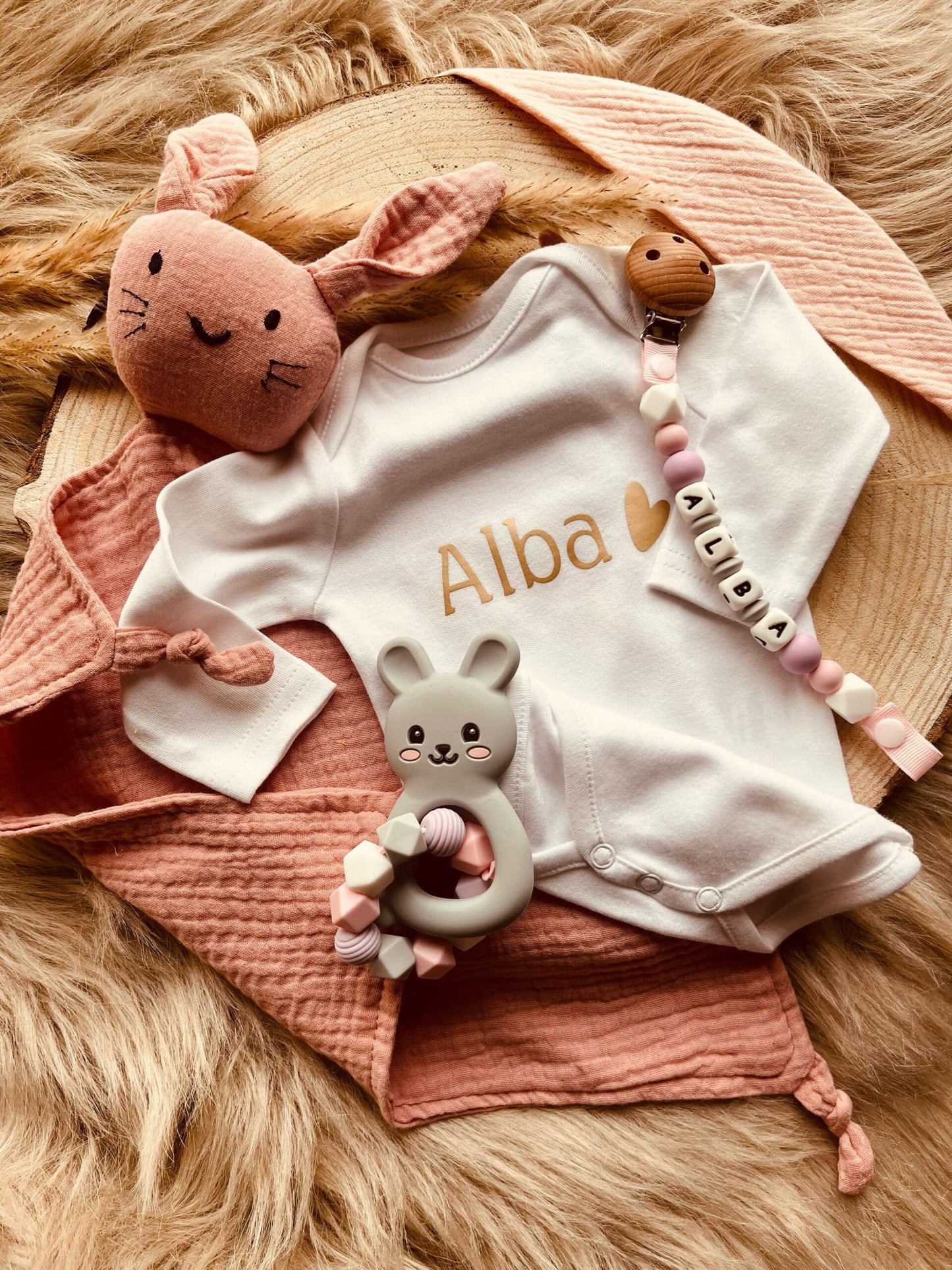 Valise de Naissance Lapin Rose à Personnaliser | Babanono