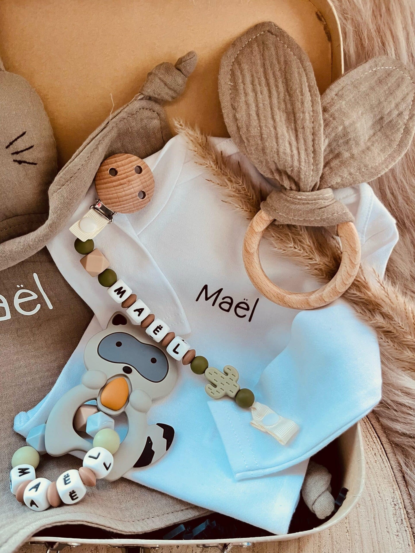 valise de naissance personnalisé raton laveur