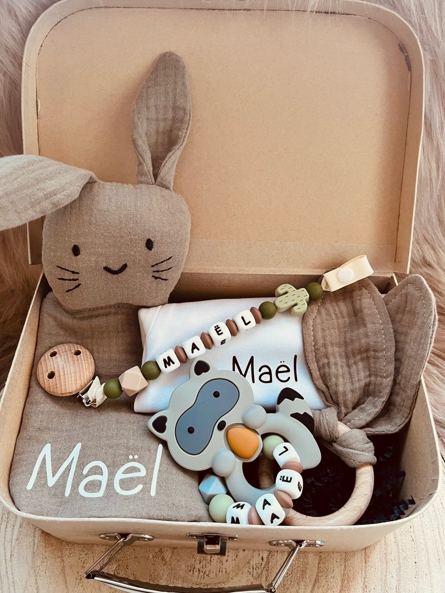 valise de naissance personnalisé raton laveur