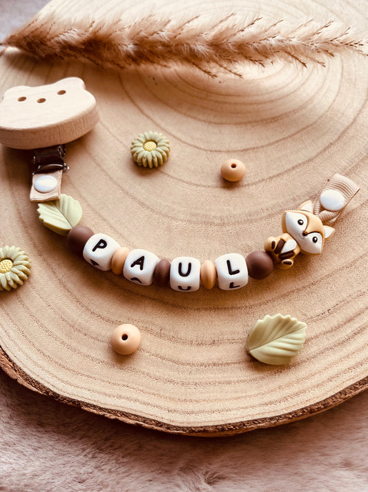 Attache tétine renard beige