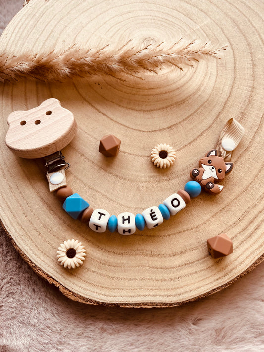 Attache tétine renard marron