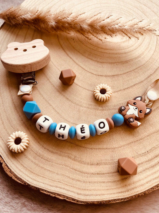 Attache tétine renard marron