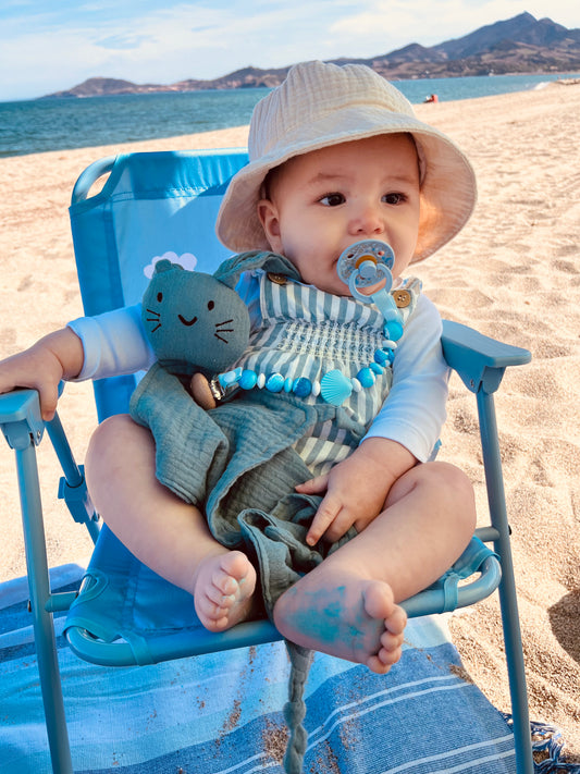 Attache tétine coquillage bleu