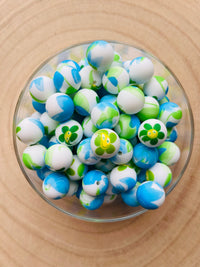 Perle silicone imprimées smiley fleurie