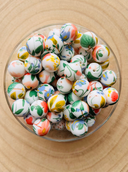 Perle silicone imprimées Fleurs des champs