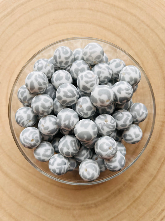 Perle silicone imprimées Léopard gris