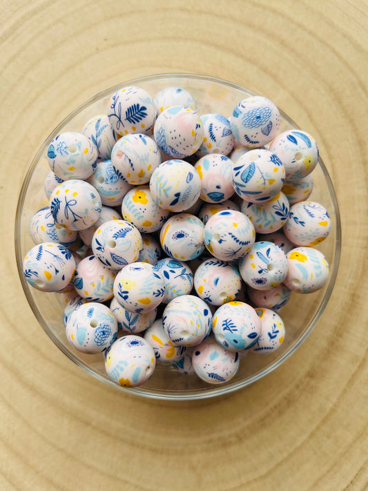 Perle silicone imprimées jardin pastel