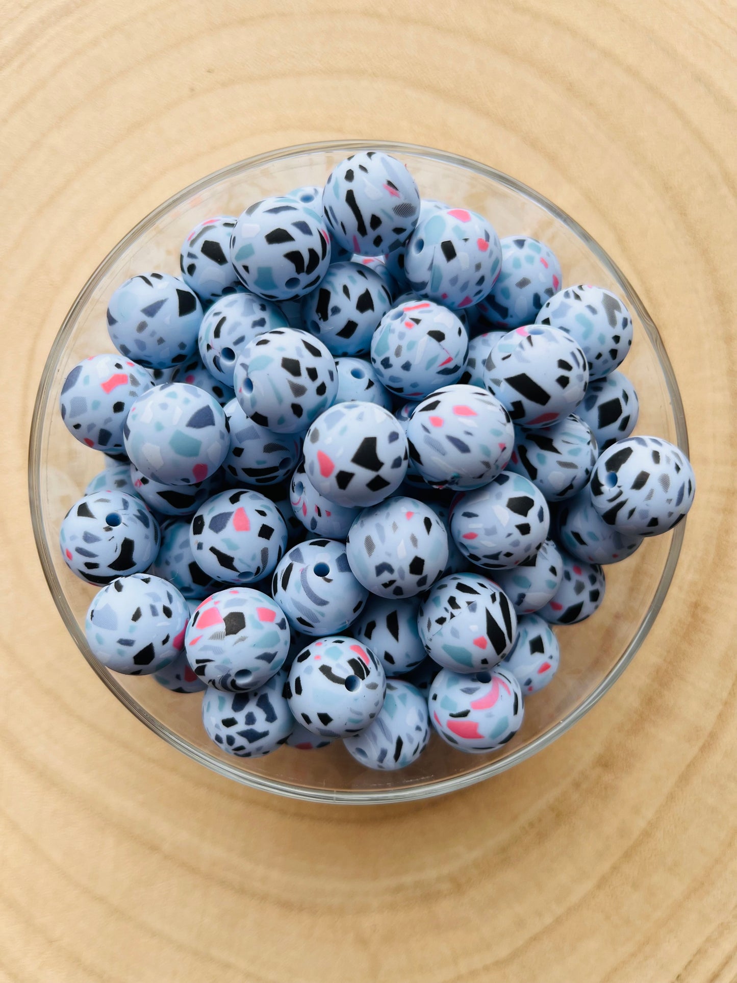 Perle silicone imprimées mosaïque bleu ciel