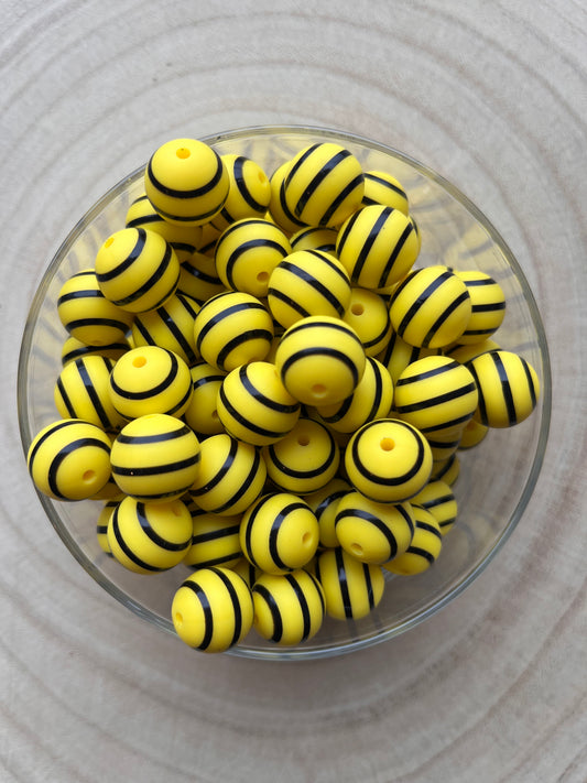 🐝 Perle en silicone imprimée jaune rayé noir – Inspiration petite abeille 🐝